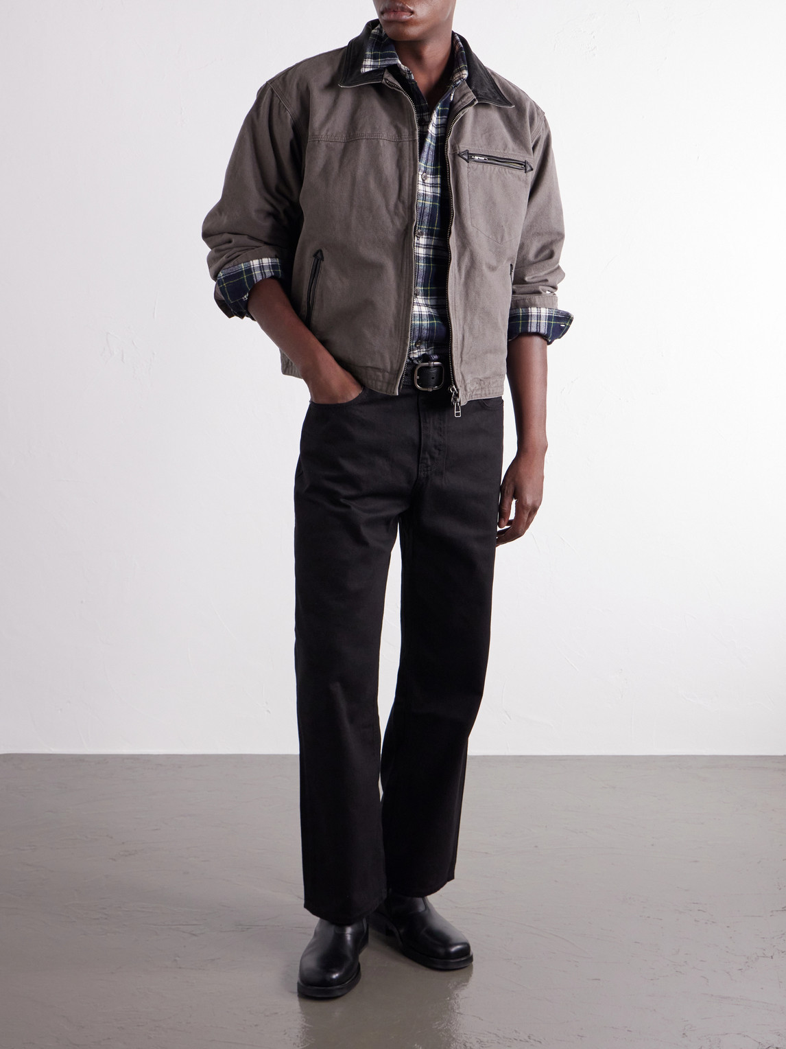 Distressed Leather-Trimmed Cotton-Canvas Jacket