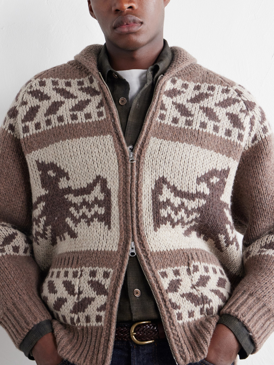 Thunderbird Wool-Blend Jacquard Zip-Up Sweater