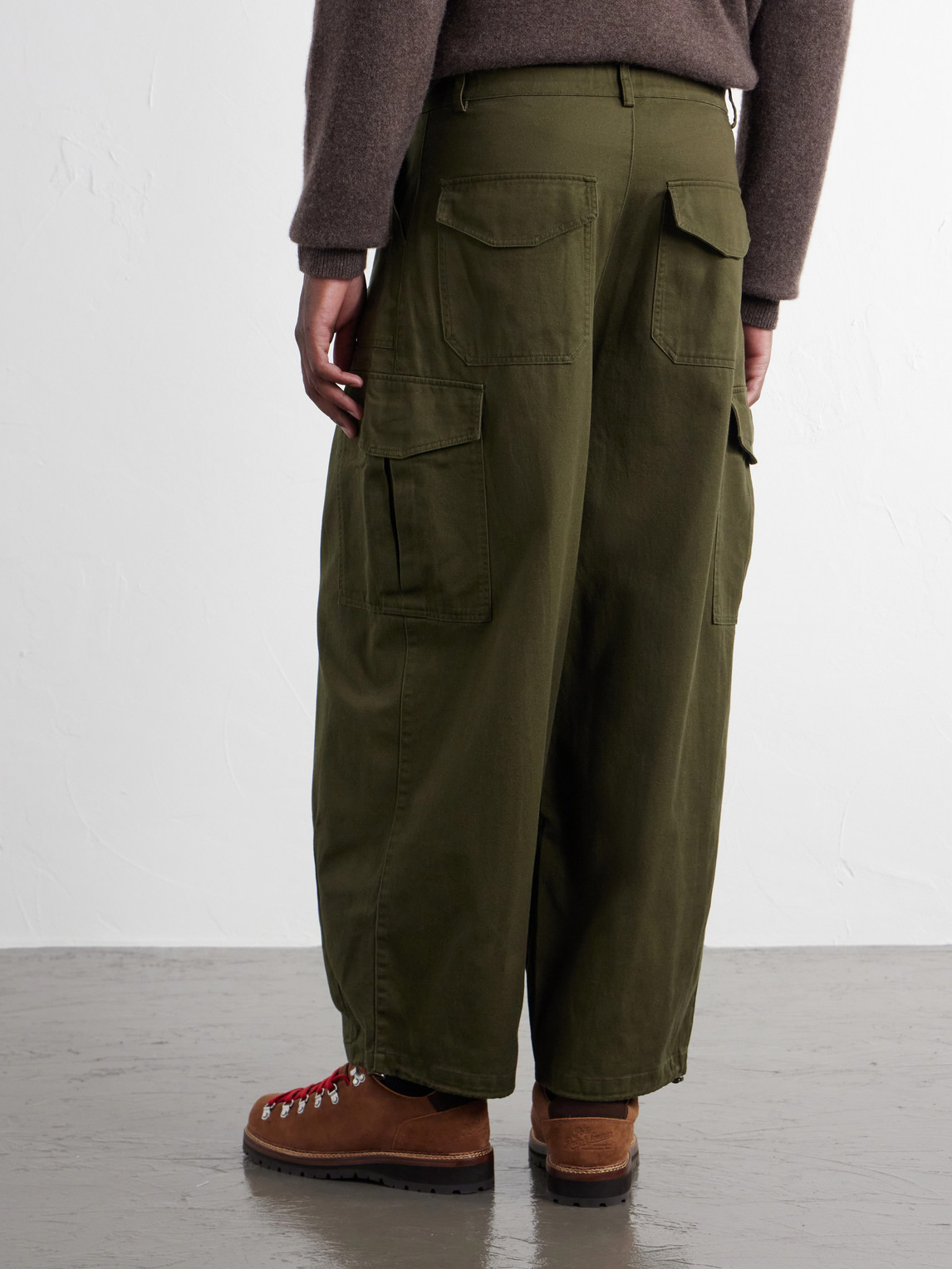Wide-Leg Cotton-Twill Drawstring Cargo Trousers