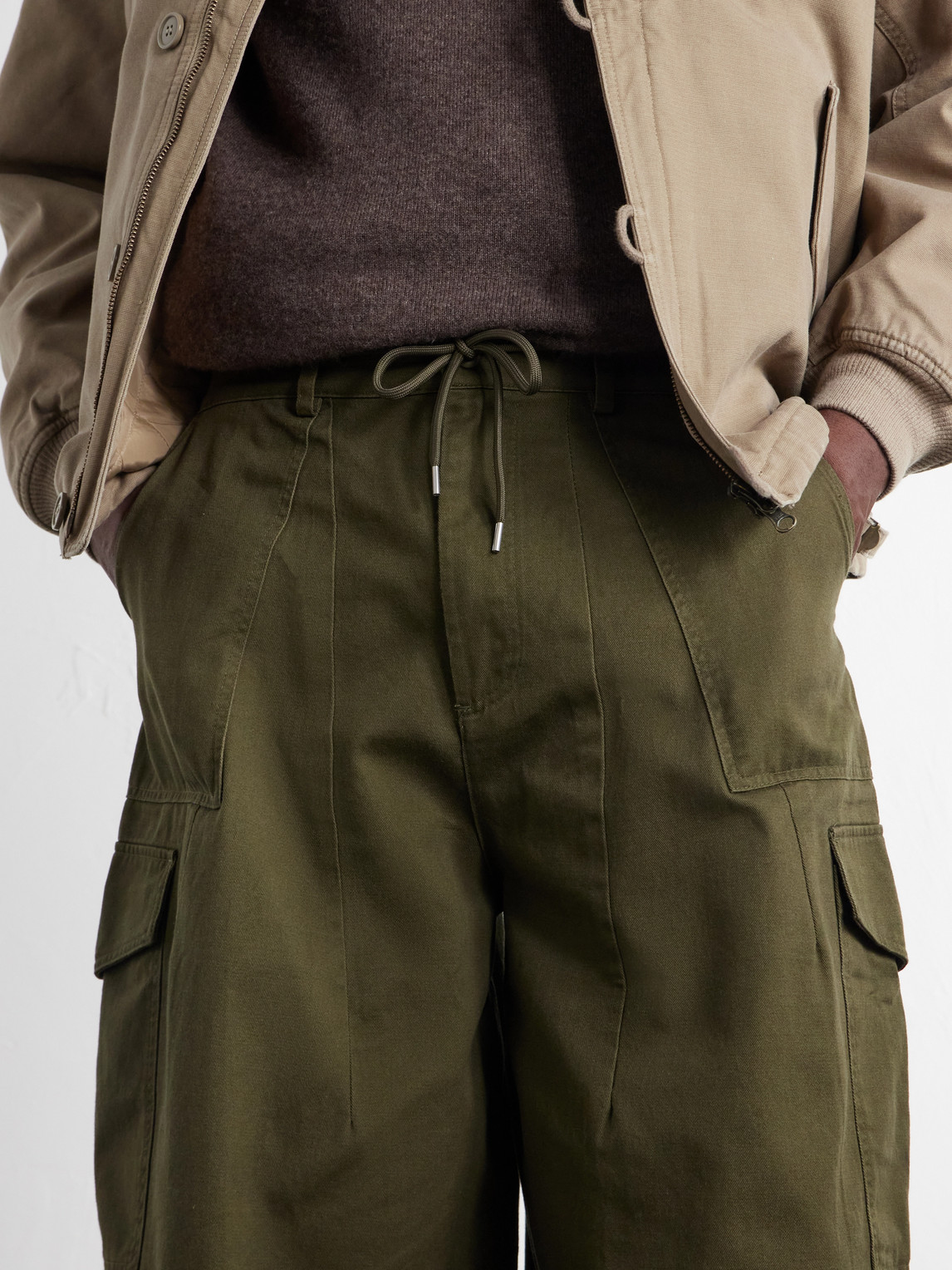 Wide-Leg Cotton-Twill Drawstring Cargo Trousers