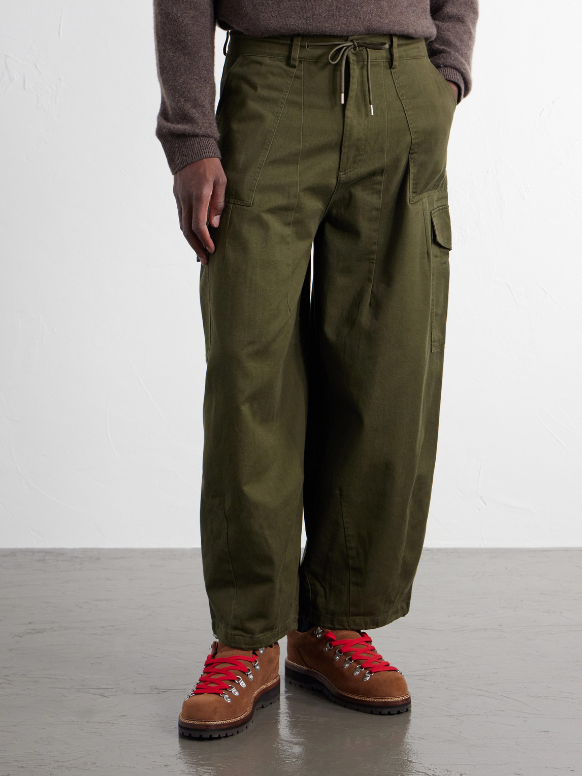 Wide-Leg Cotton-Twill Drawstring Cargo Trousers