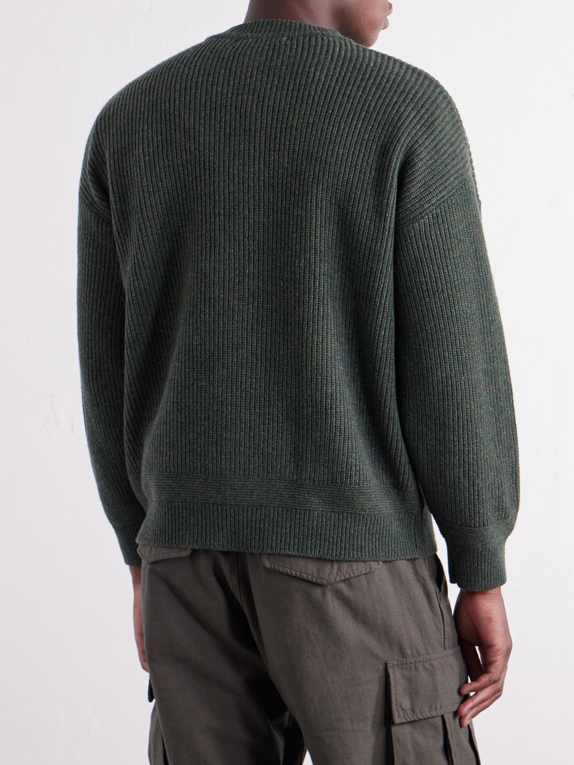 Ribbed-Knit Wool-Blend Zip-Up Cardigan
