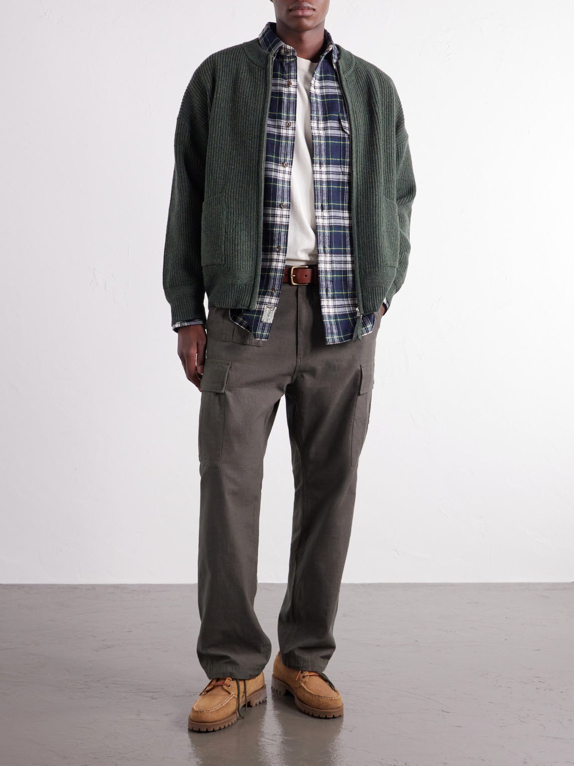 Ribbed-Knit Wool-Blend Zip-Up Cardigan