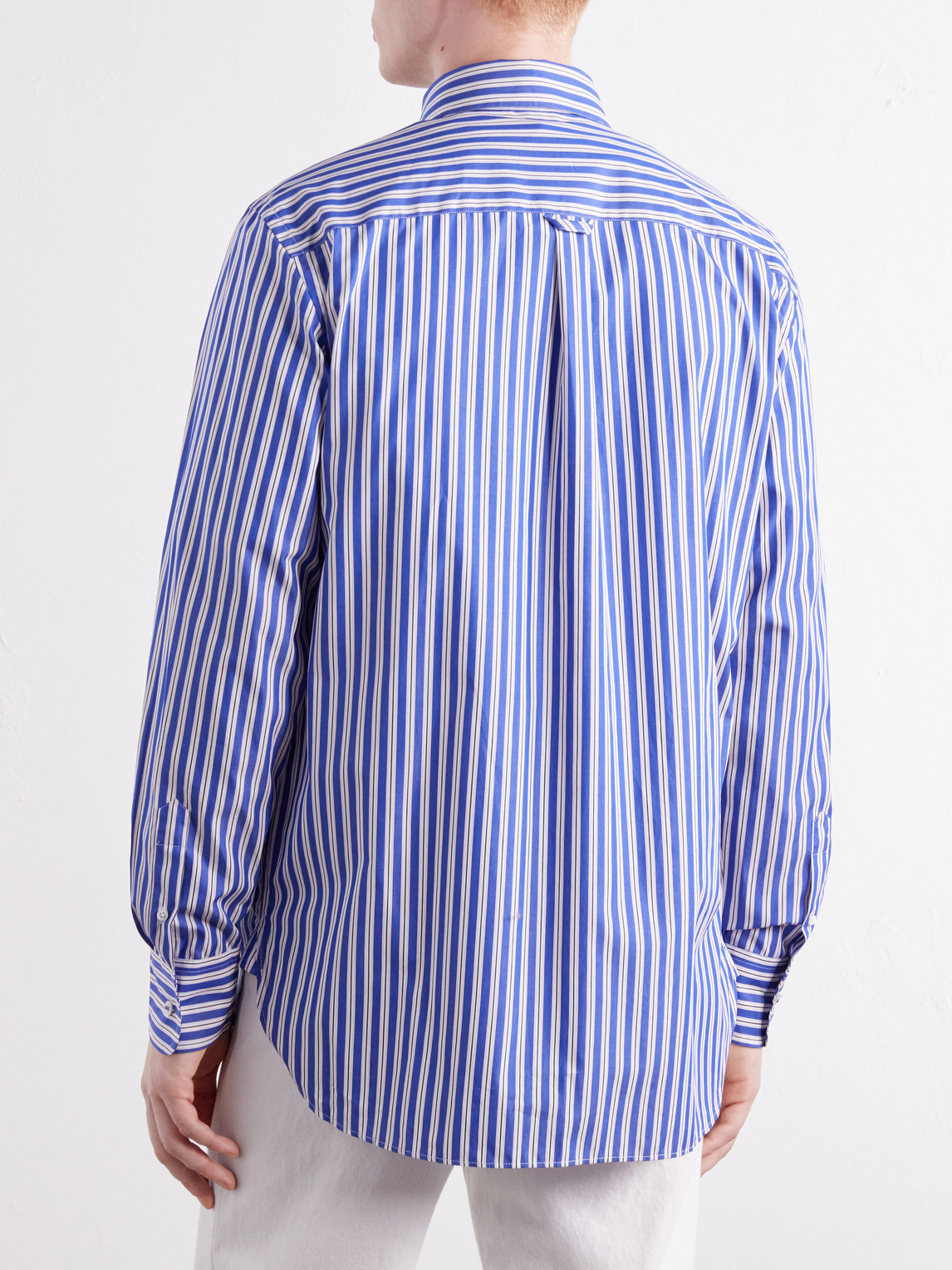 Button-Down Collar Striped Cotton-Chambray Shirt