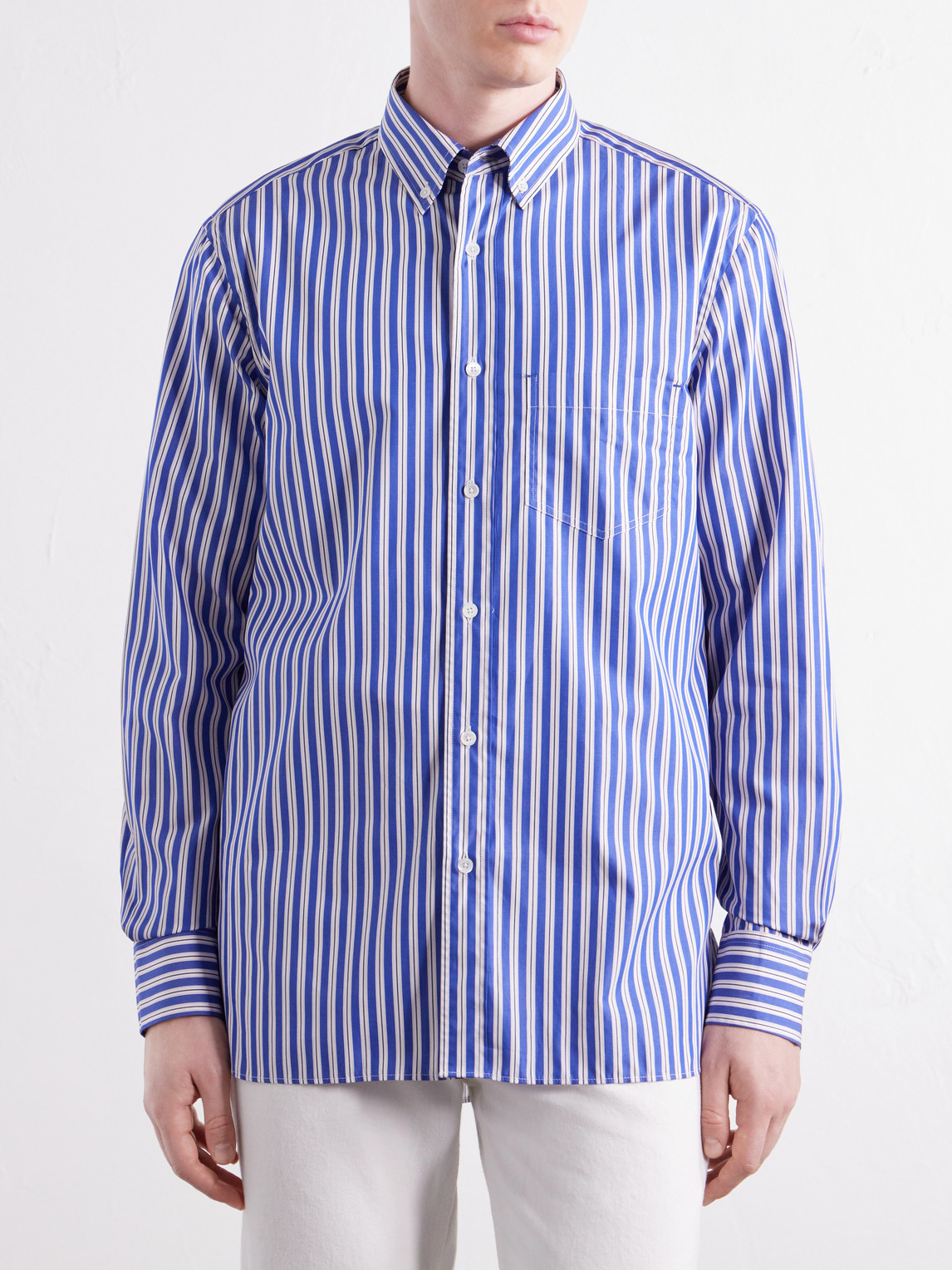 Button-Down Collar Striped Cotton-Chambray Shirt