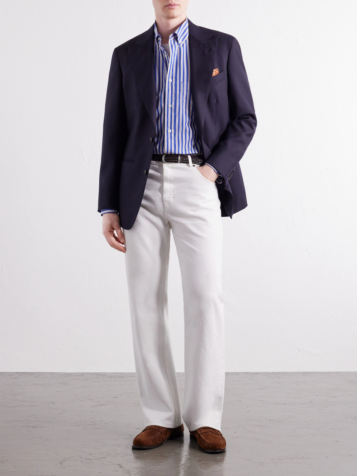 Button-Down Collar Striped Cotton-Chambray Shirt