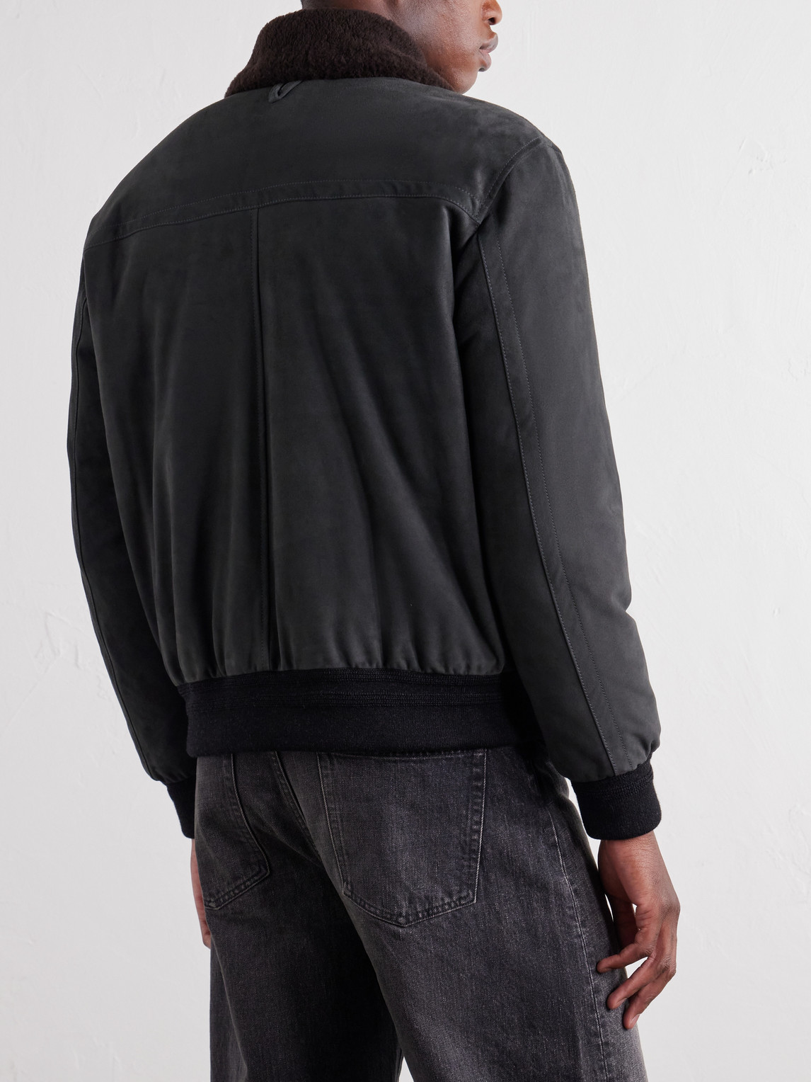 Cudden Plush-Trimmed Suede Down Jacket