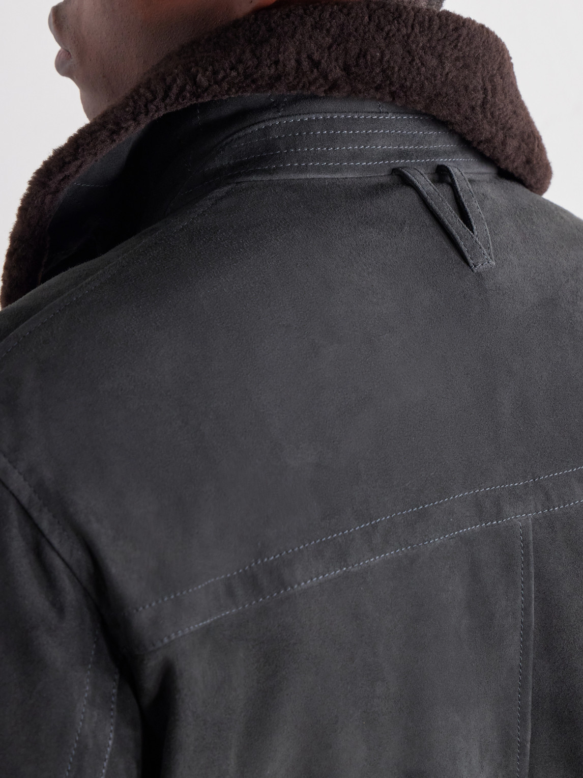 Cudden Plush-Trimmed Suede Down Jacket