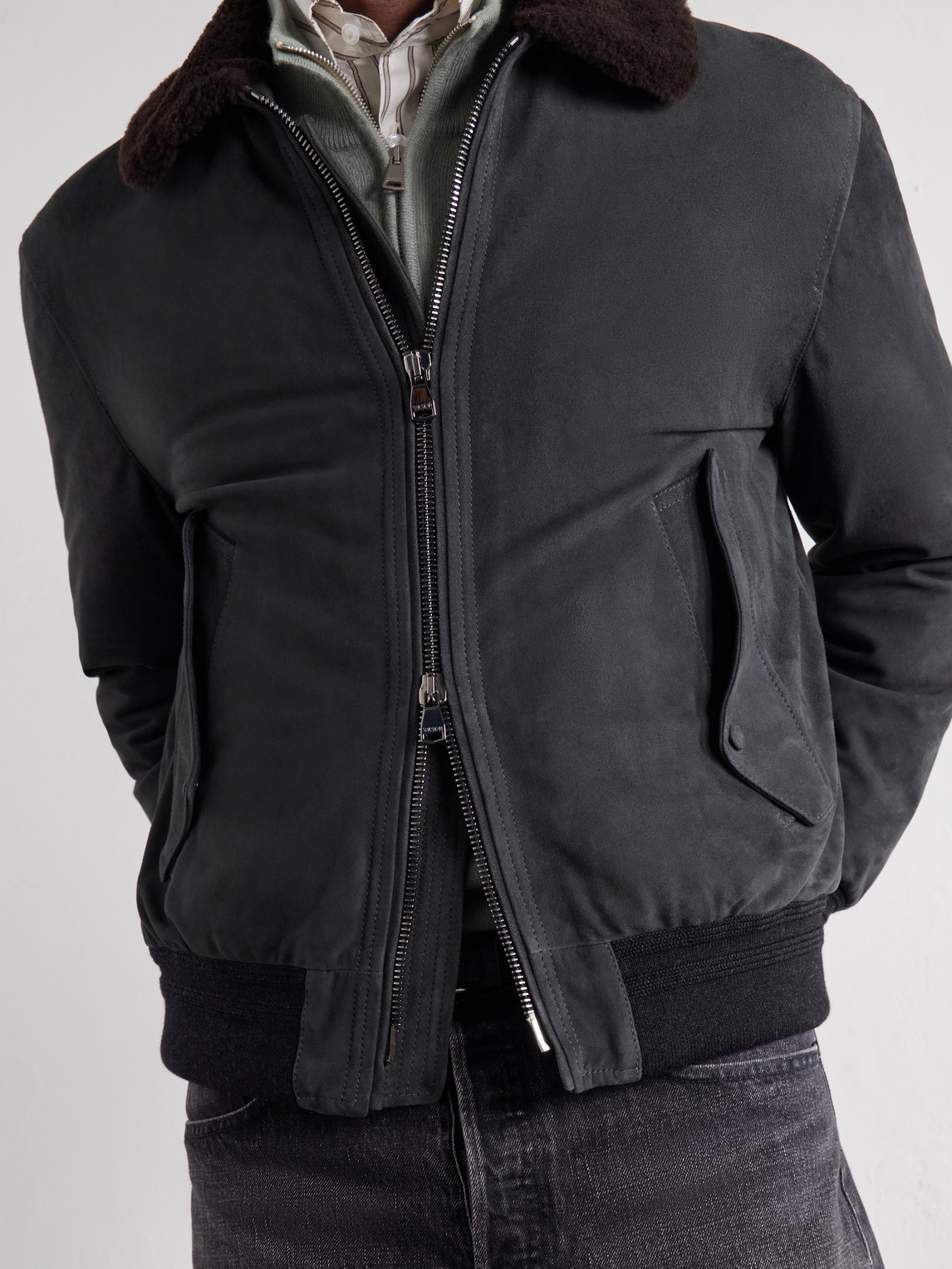 Cudden Plush-Trimmed Suede Down Jacket