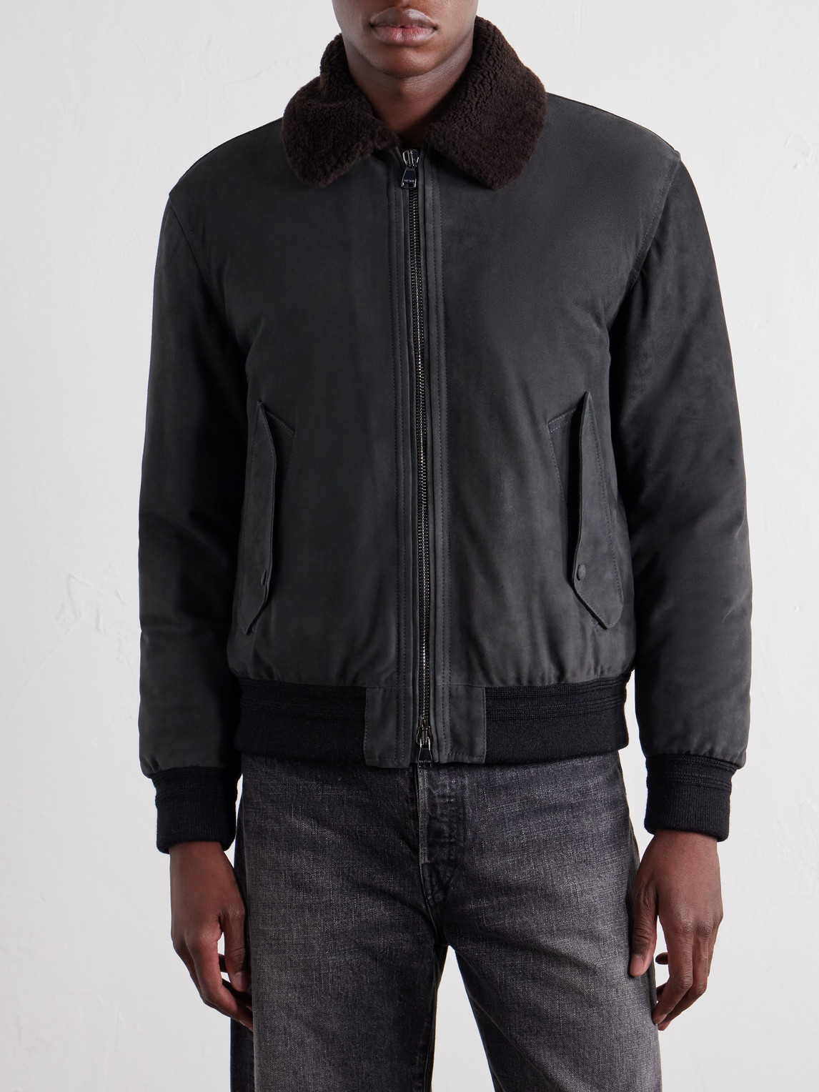 Cudden Plush-Trimmed Suede Down Jacket