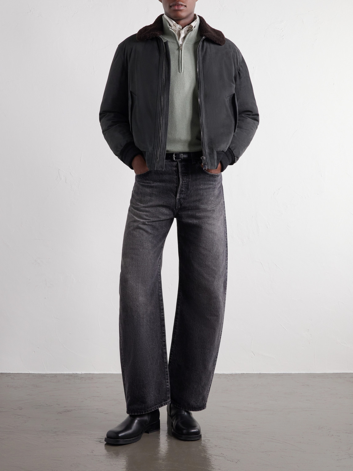 Cudden Plush-Trimmed Suede Down Jacket