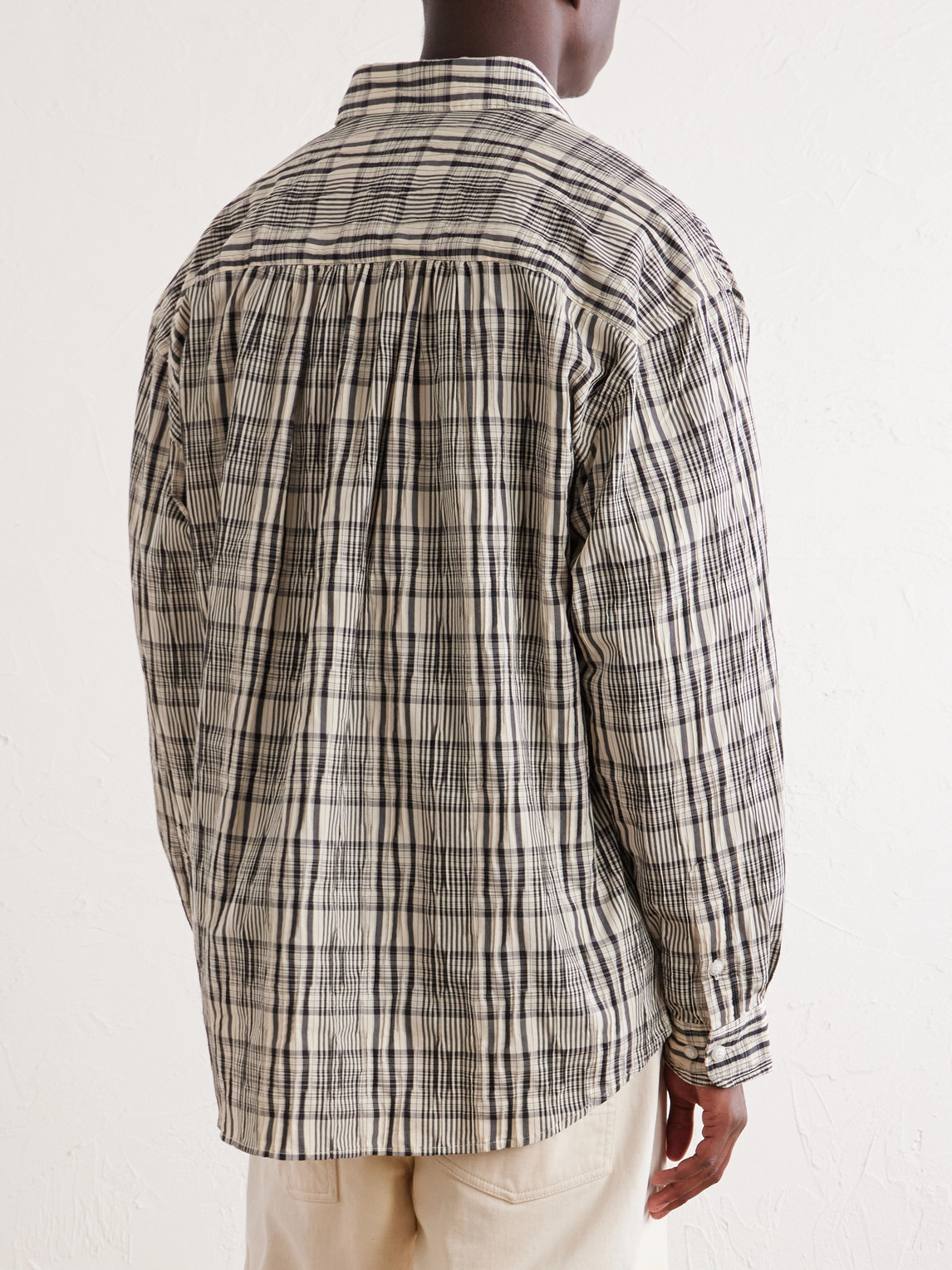 Crinkled Cotton-Blend Shirt Striped