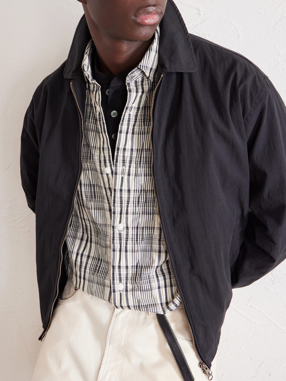 Crinkled Cotton-Blend Shirt Striped