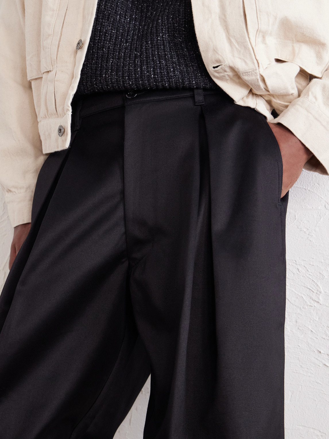 Ekusy Wide-Leg Pleated Cotton-Twill Trousers