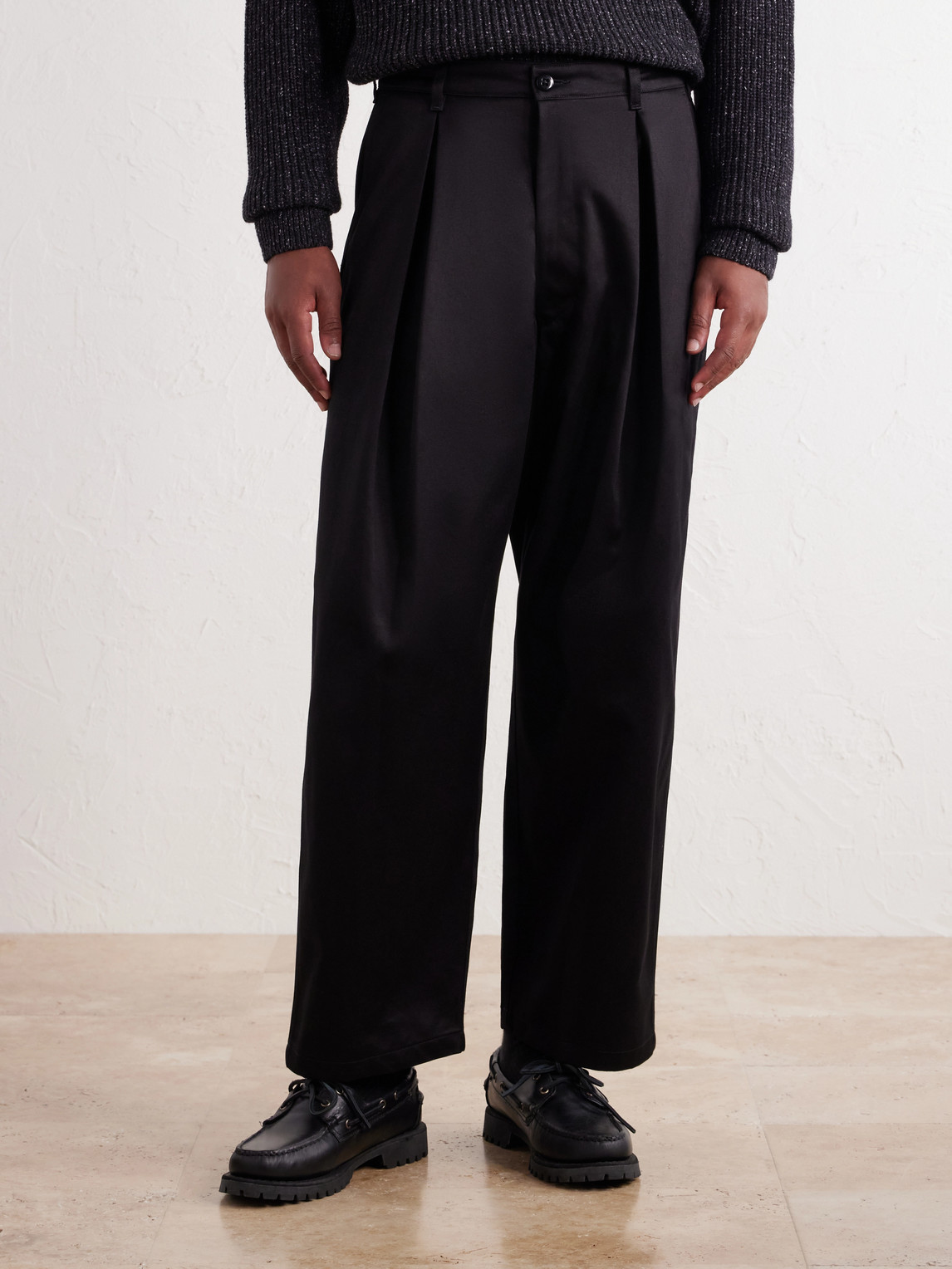 Ekusy Wide-Leg Pleated Cotton-Twill Trousers