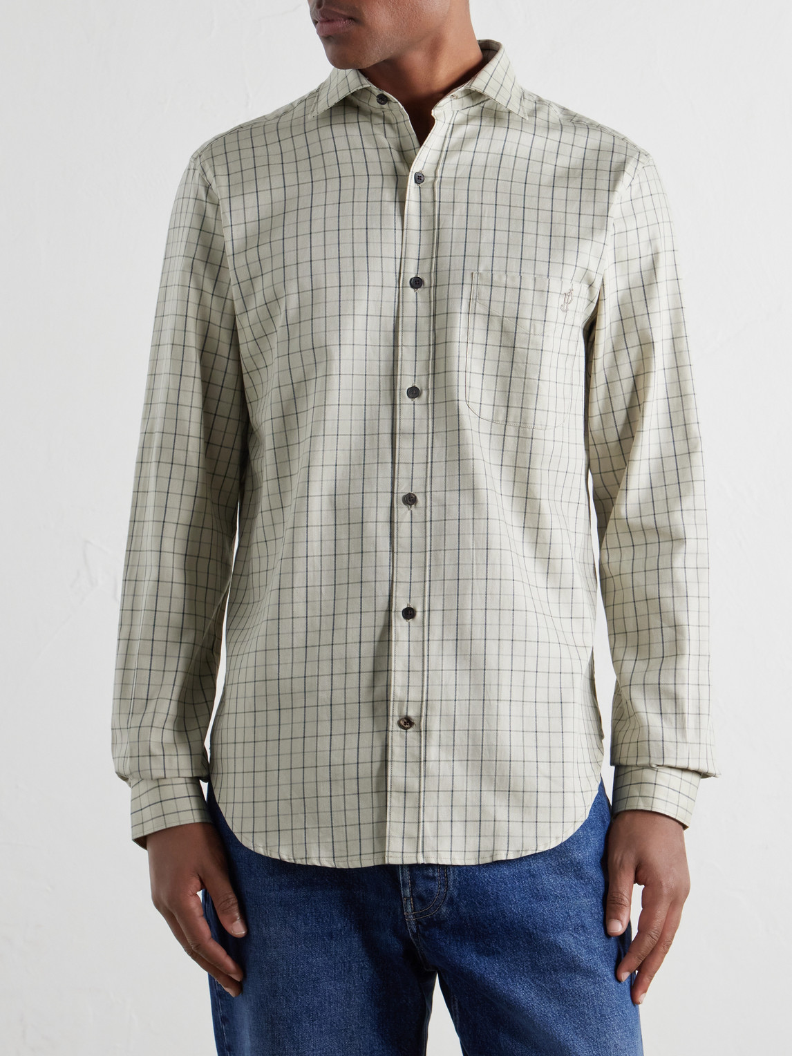 Logo-Embroidered Checked Cotton-Twill Shirt