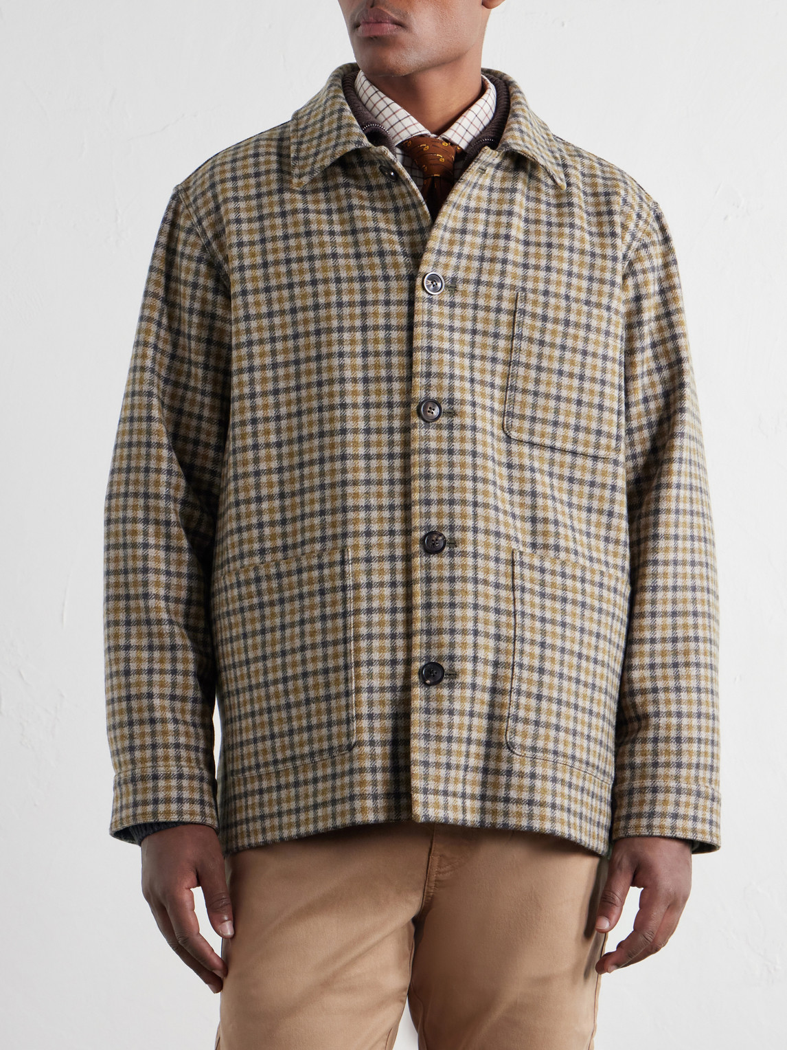 Checked Wool-Twill Overshirt