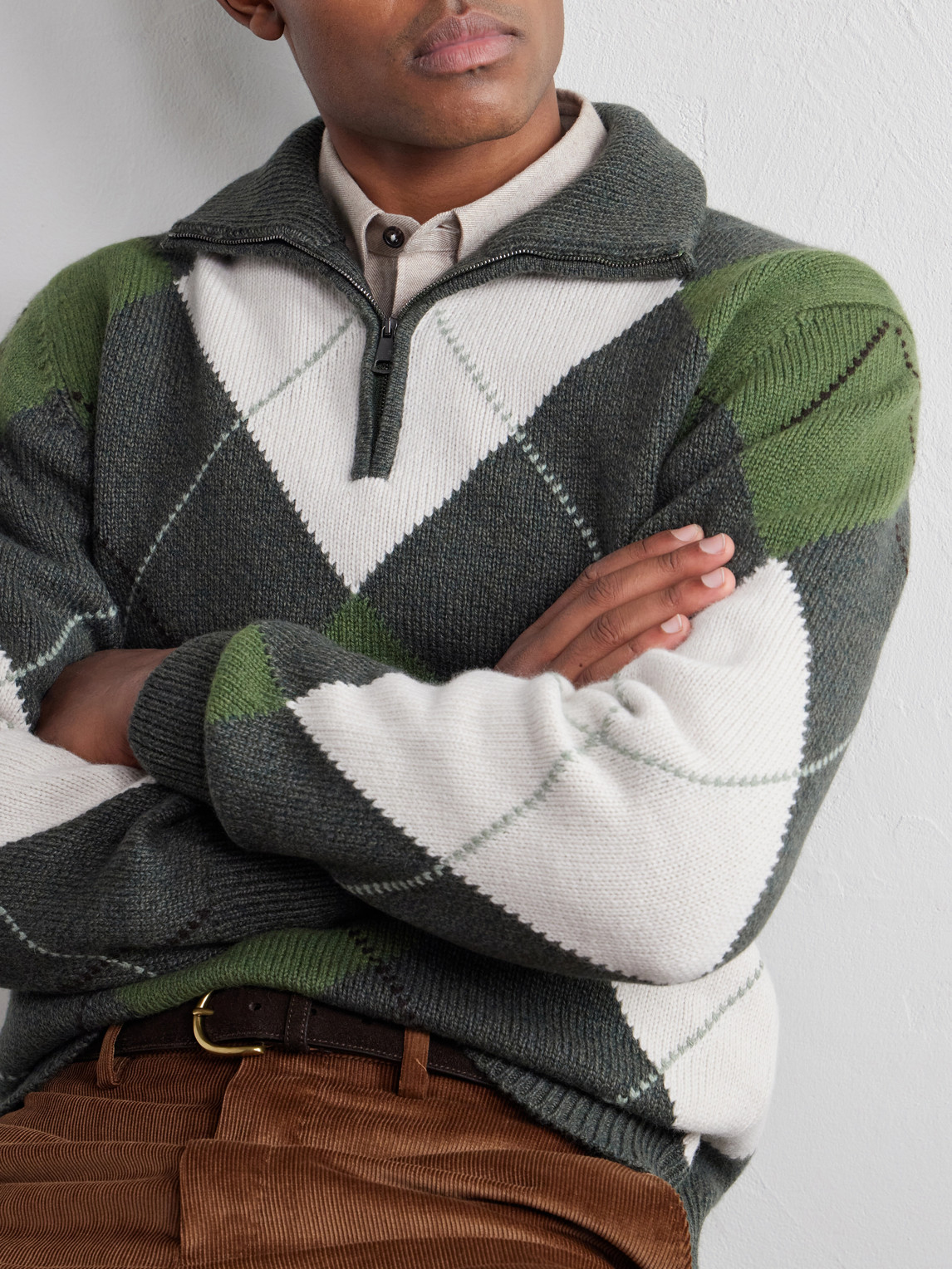 Argyle Wool And Cashmere-Blend Half-Zip Sweater