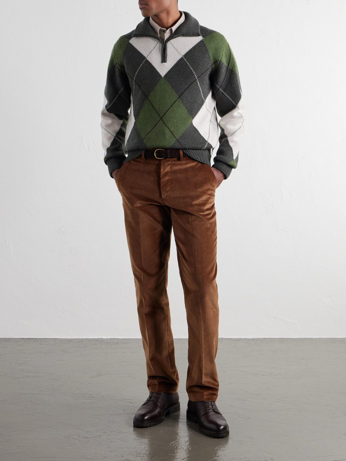 Argyle Wool And Cashmere-Blend Half-Zip Sweater