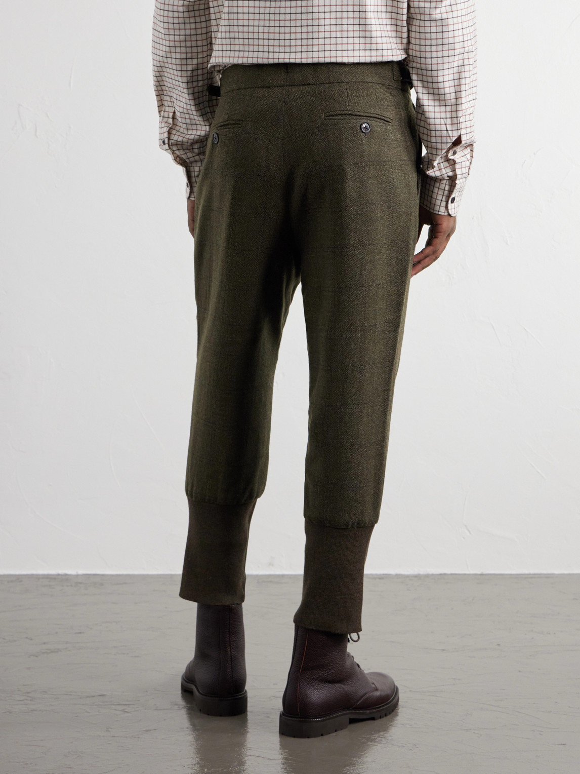 Checked Pleated Wool-Tweed Trousers
