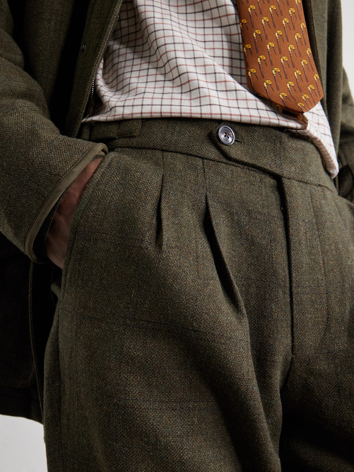Checked Pleated Wool-Tweed Trousers