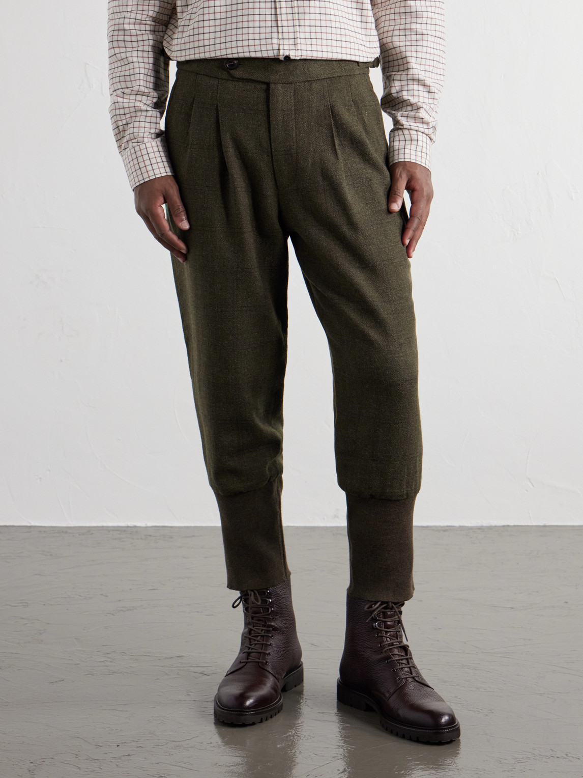 Checked Pleated Wool-Tweed Trousers