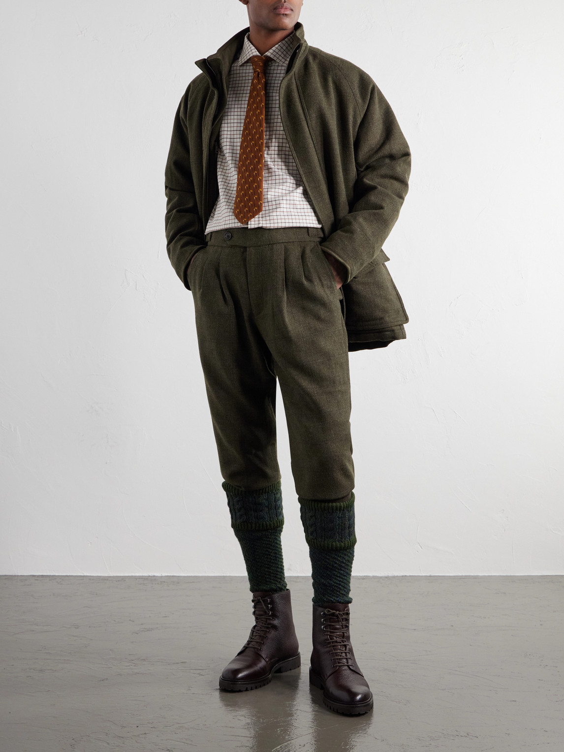 Checked Pleated Wool-Tweed Trousers