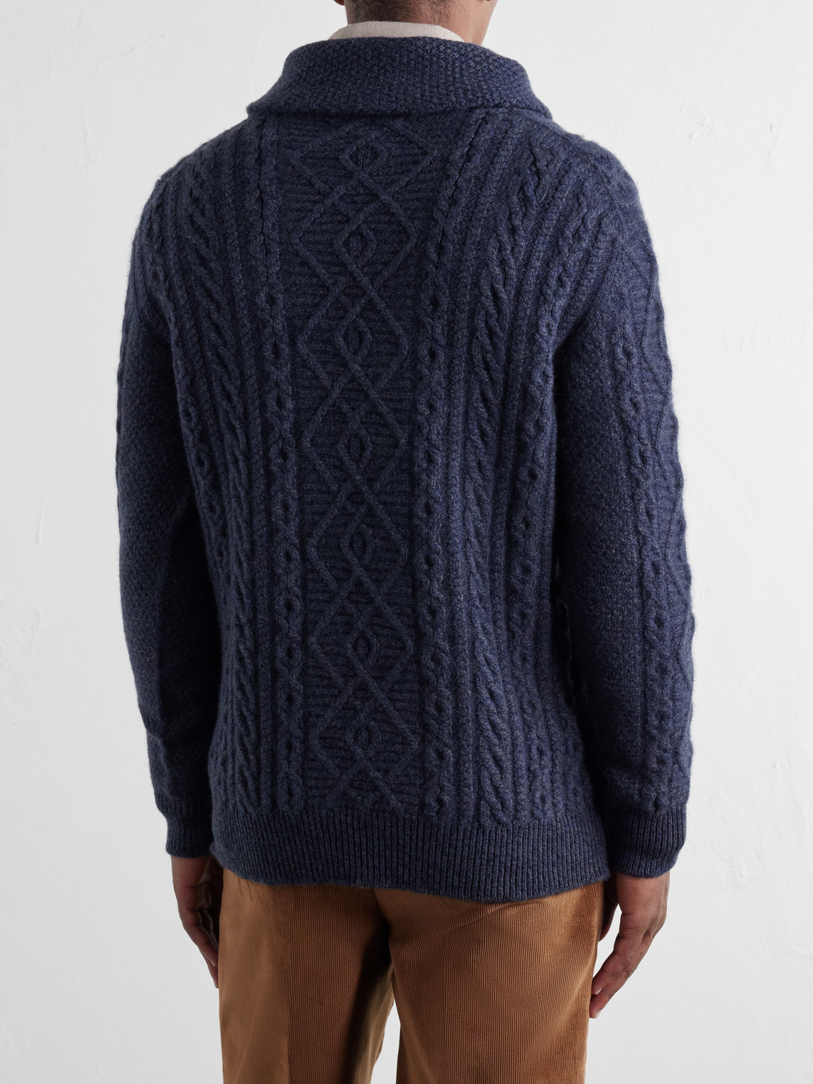 Shawl-Collar Aran Cable-Knit Sweater