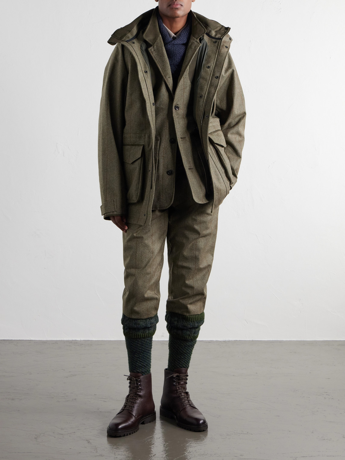 Hooded Shell-Tweed Field Jacket