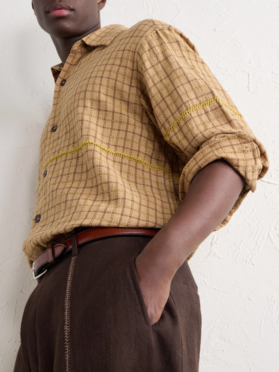 Rabari Embroidered Checked Handwoven Cotton Shirt