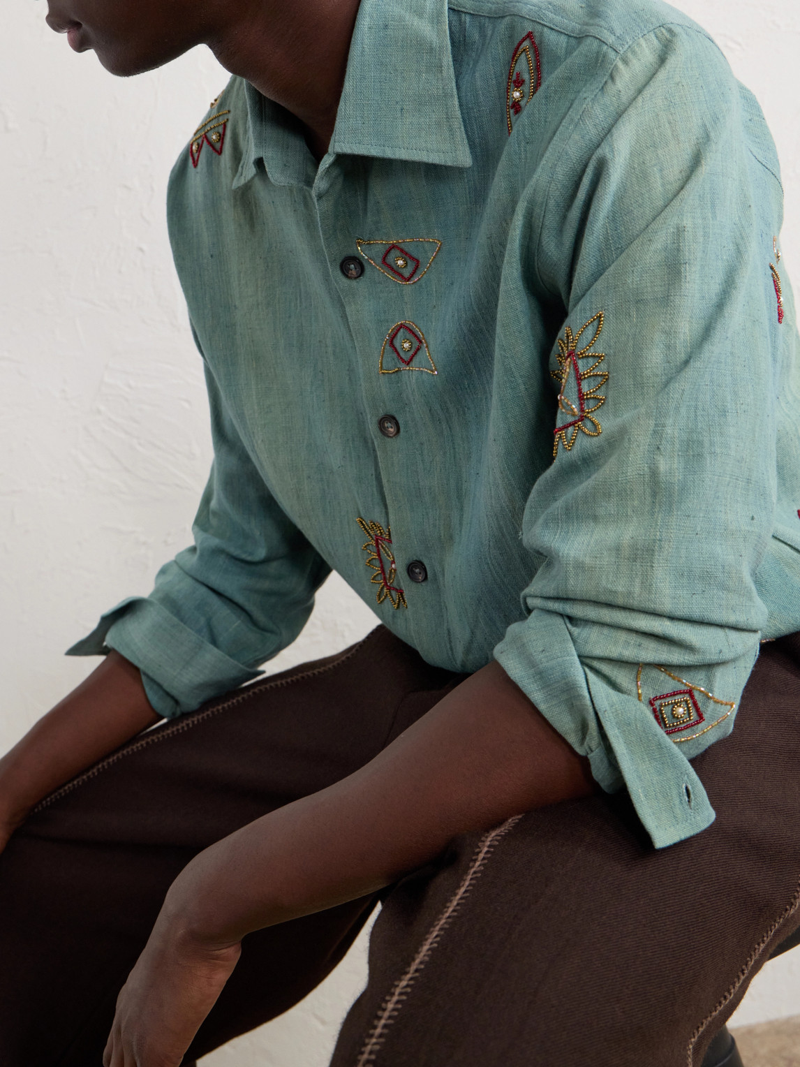Box Bead-Embellished Handwoven Cotton Shirt