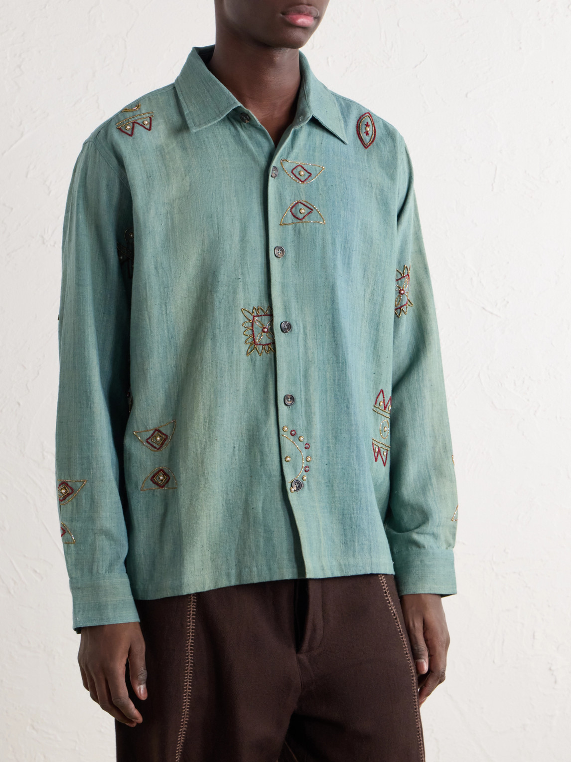 Box Bead-Embellished Handwoven Cotton Shirt