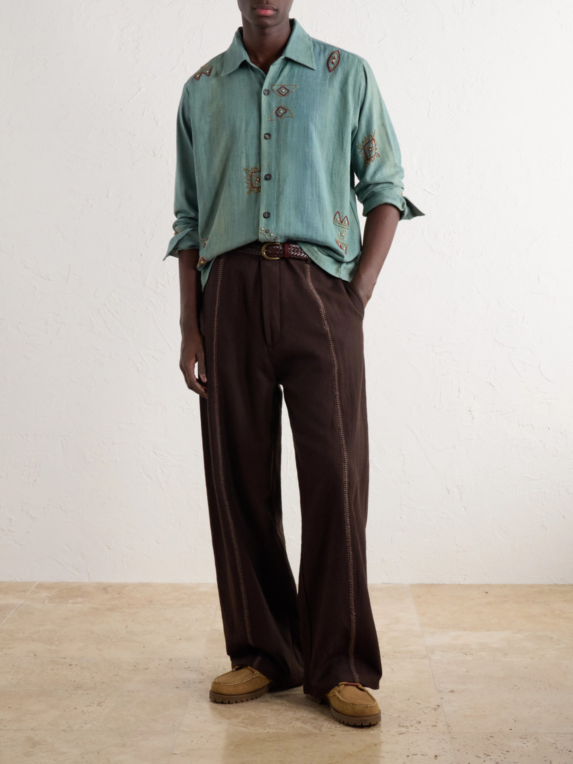 Box Bead-Embellished Handwoven Cotton Shirt