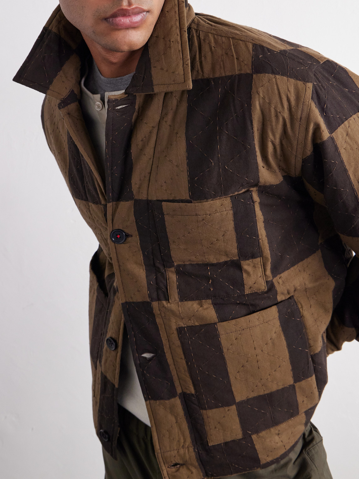 Bodhi Embroidered Checked Cotton Blouson Jacket