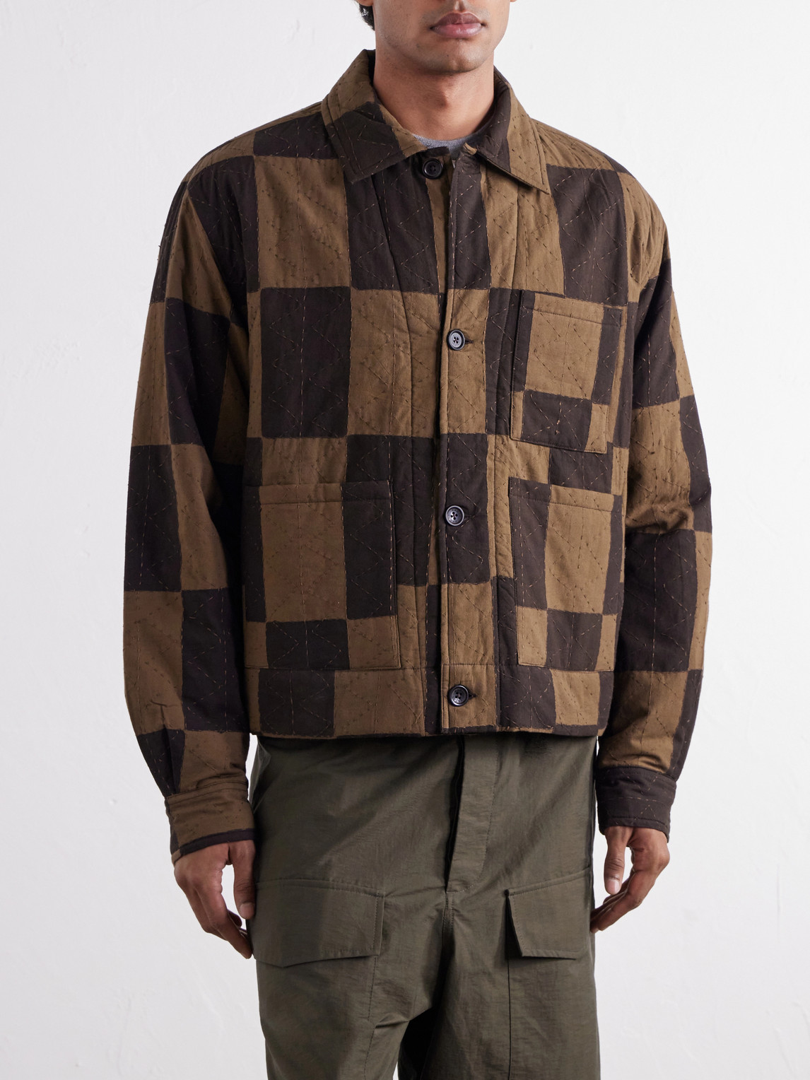 Bodhi Embroidered Checked Cotton Blouson Jacket