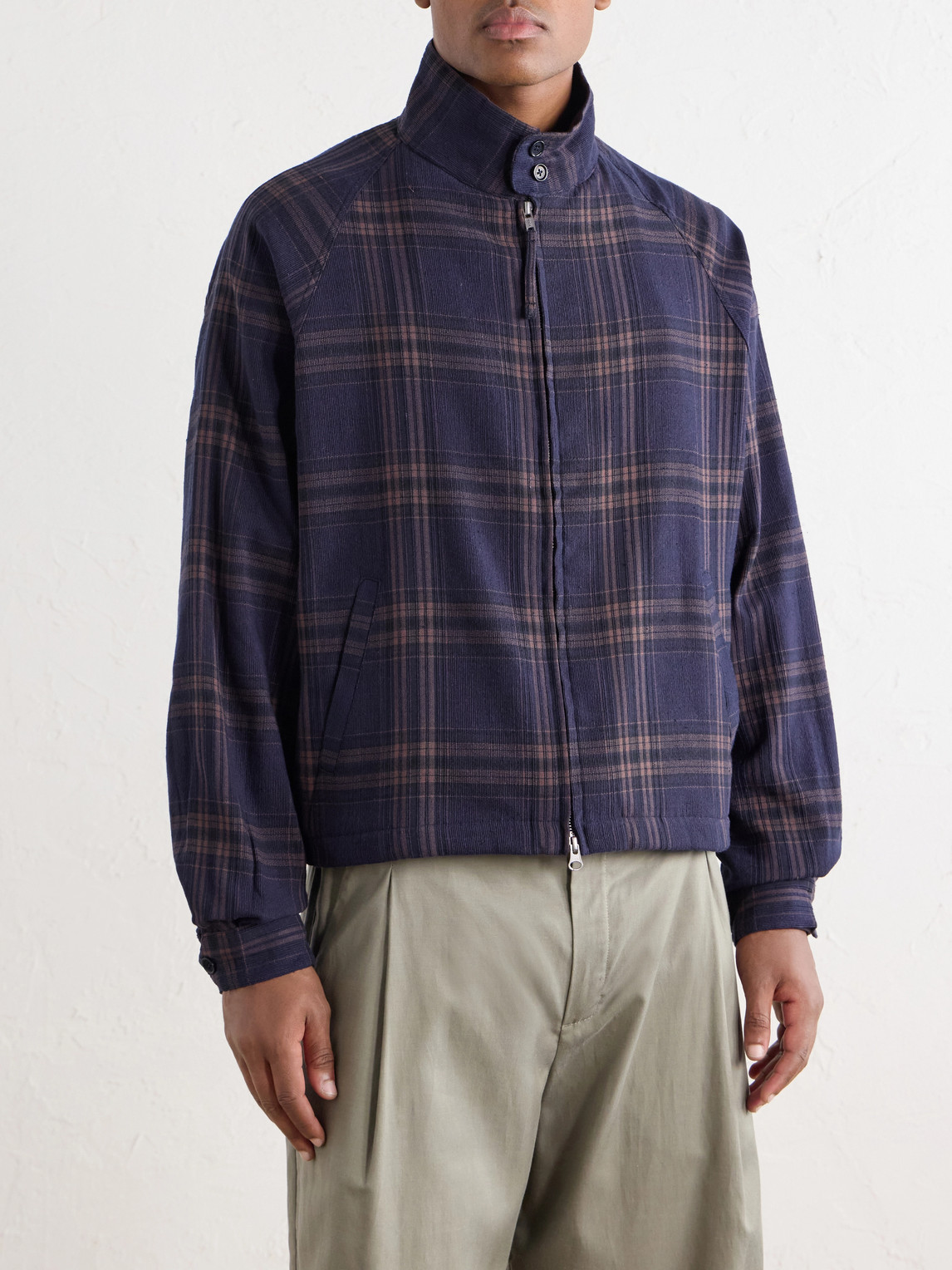 Stanley Embroidered Checked Cotton Bomber Jacket