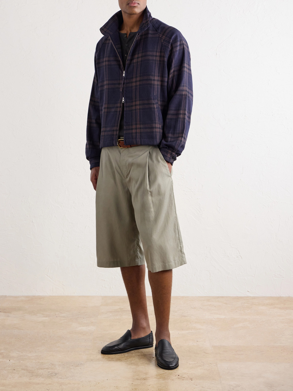 Stanley Embroidered Checked Cotton Bomber Jacket