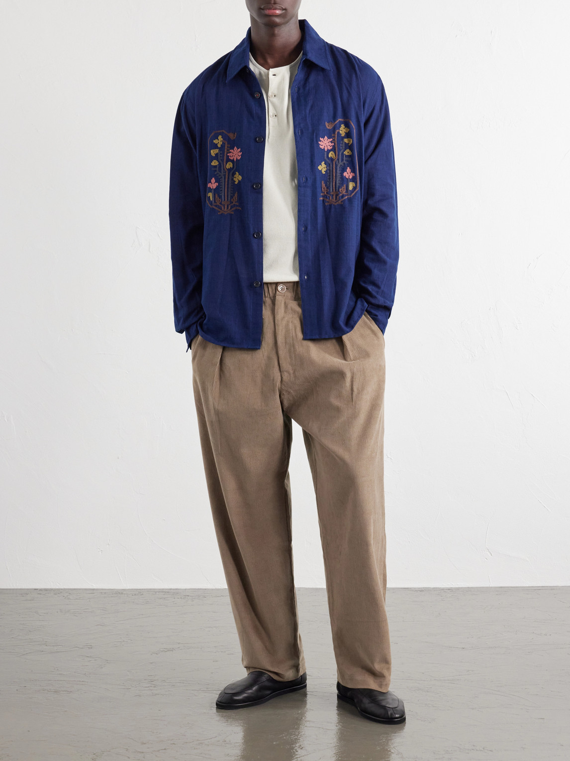 Taka Straight-Leg Emrboidered Cotton- Corduroy
