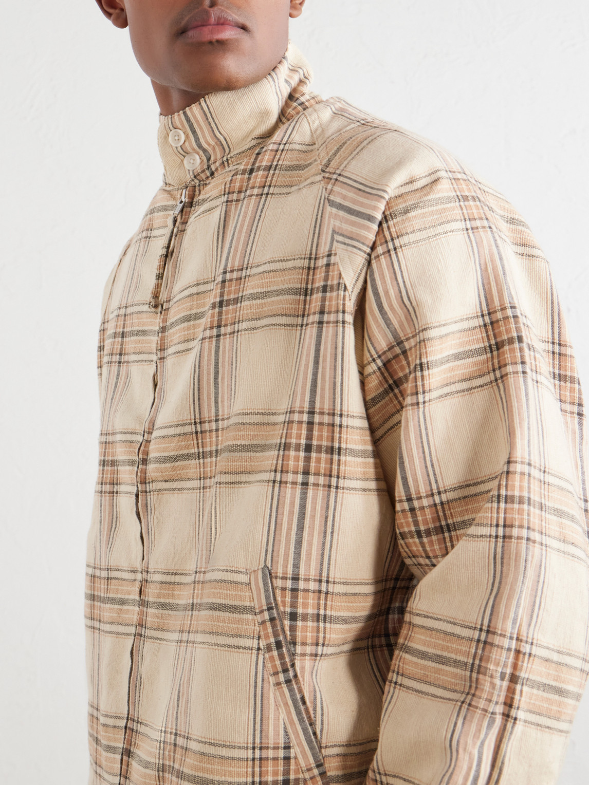 Stanley Embroidered Checked Cotton Bomber Jacket