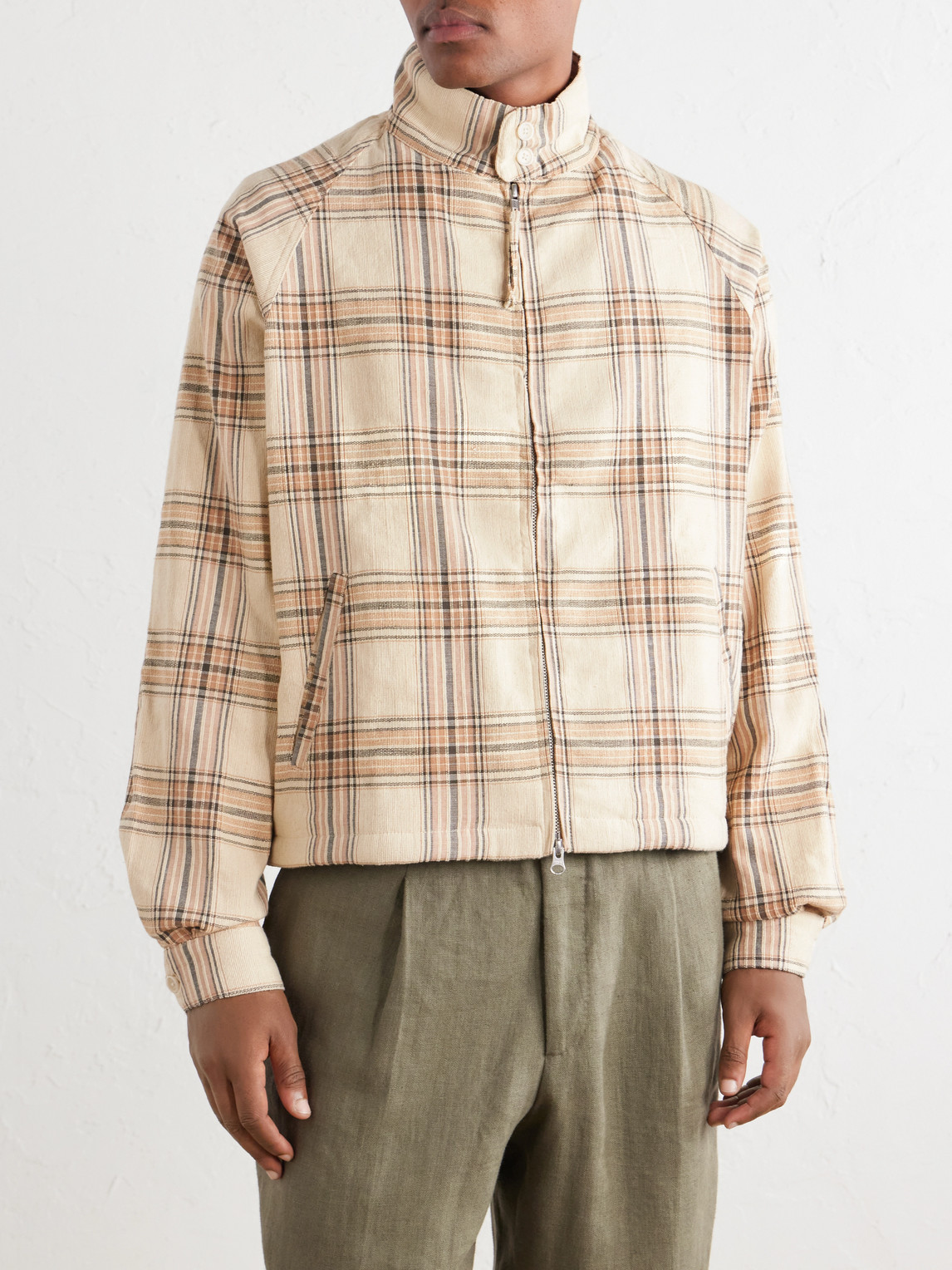 Stanley Embroidered Checked Cotton Bomber Jacket