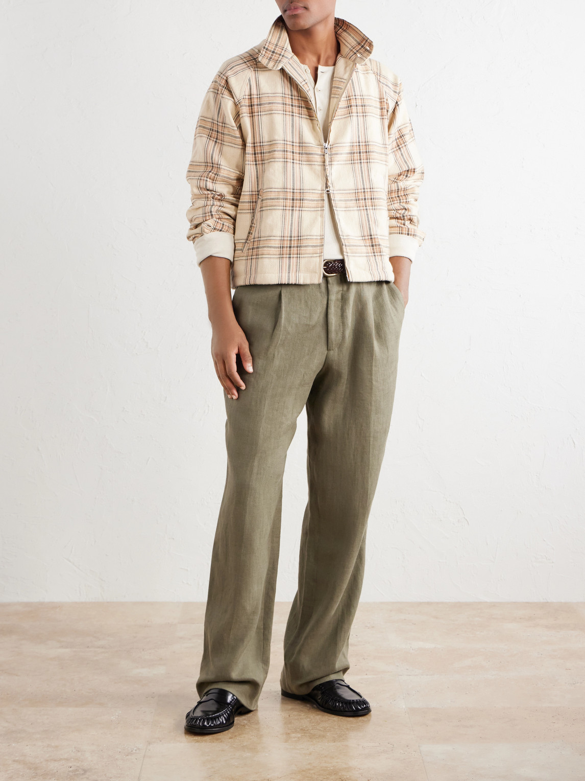 Stanley Embroidered Checked Cotton Bomber Jacket