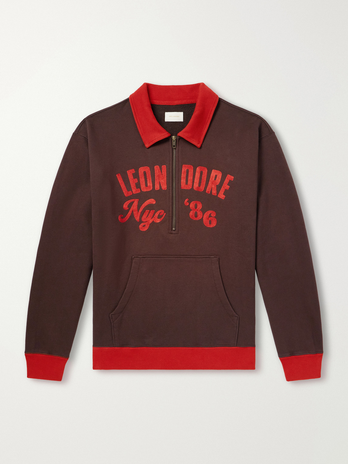 Aimé Leon Dore Tour Logo-embroidered Cotton-jersey Half-zip Sweater In Brown