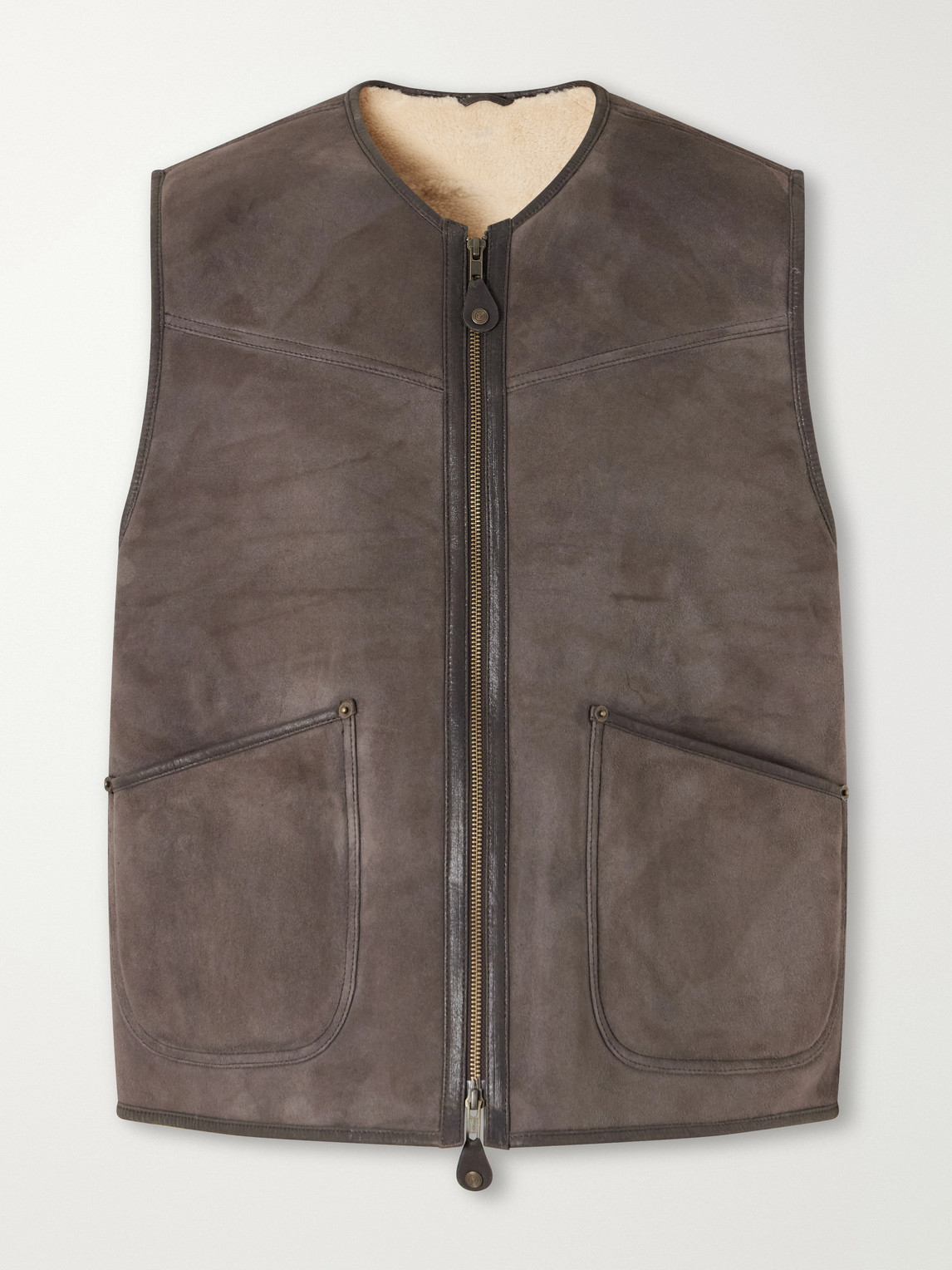 Aimé Leon Dore Leather-trimmed Suede Vest In Brown