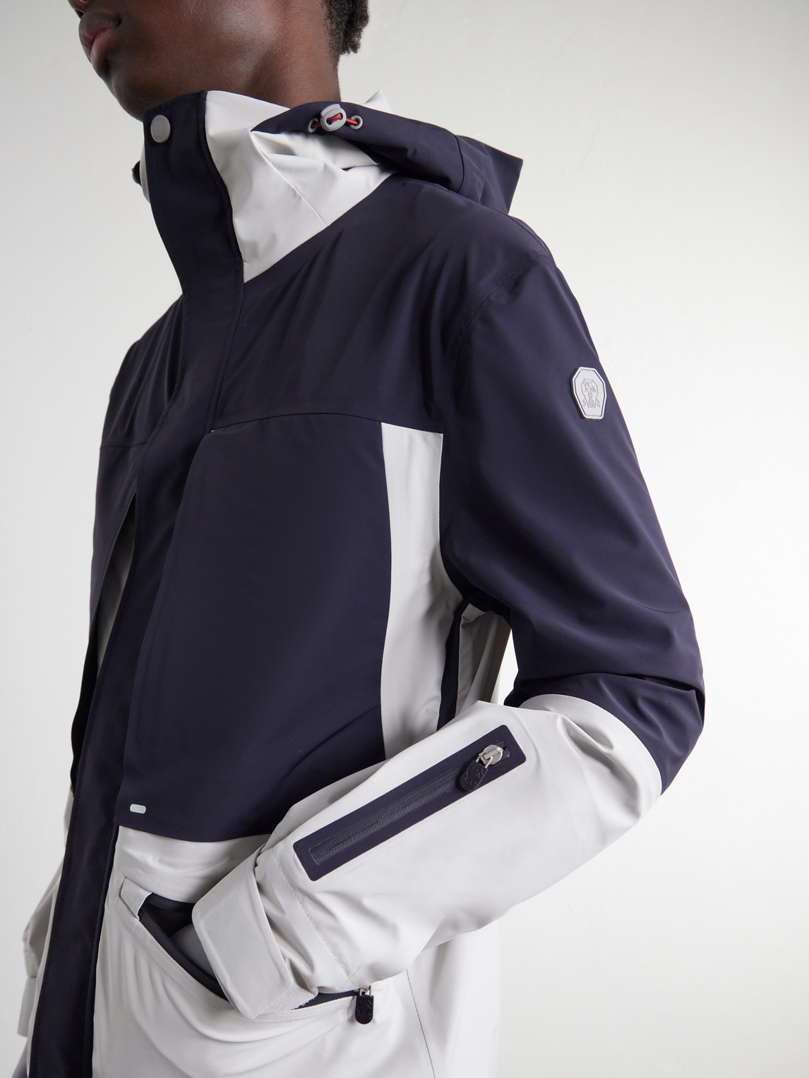 Hooded Two-Tone Stretch Jersey-Trimmed Shell Ski Jacket