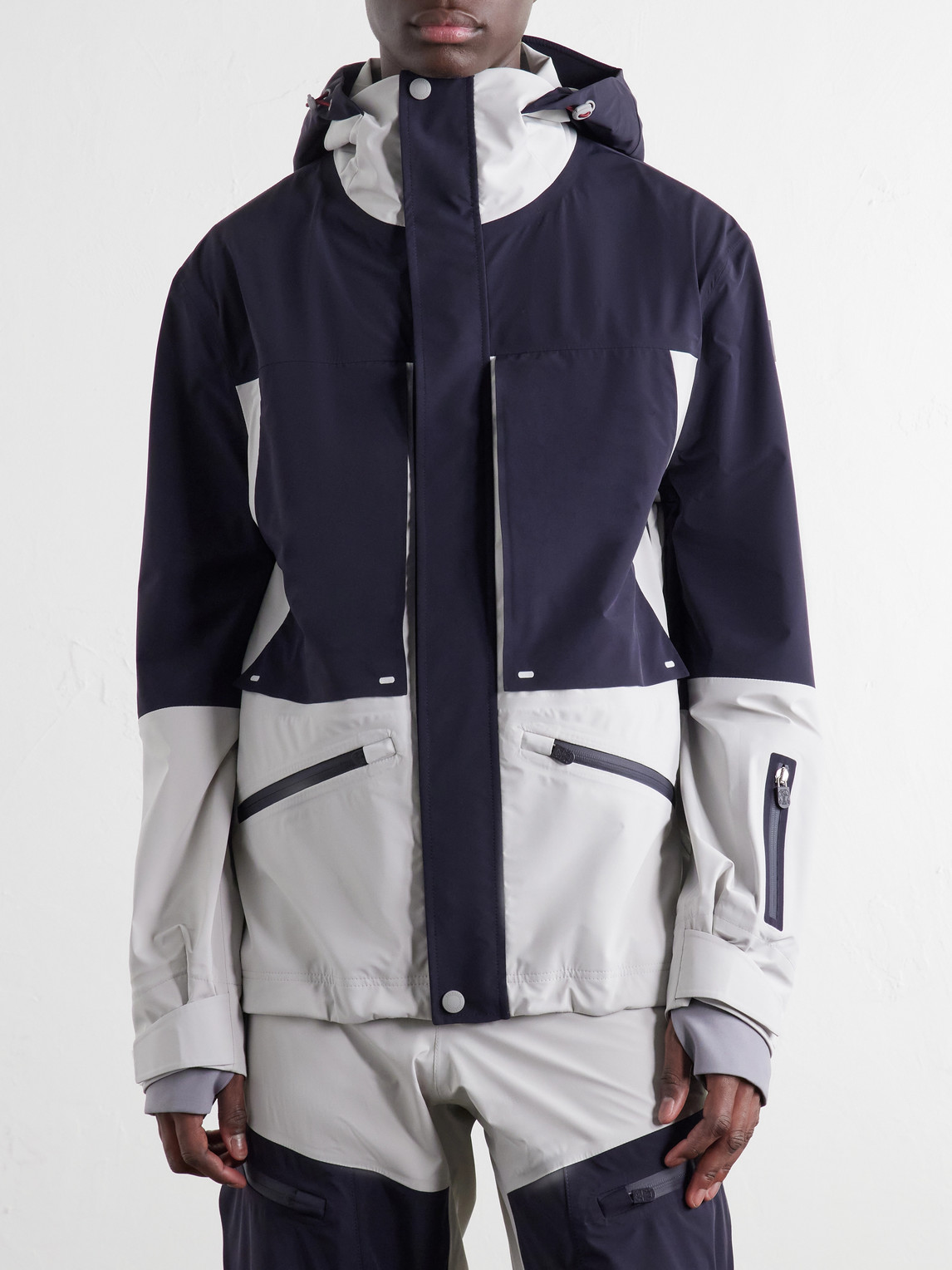 Hooded Two-Tone Stretch Jersey-Trimmed Shell Ski Jacket