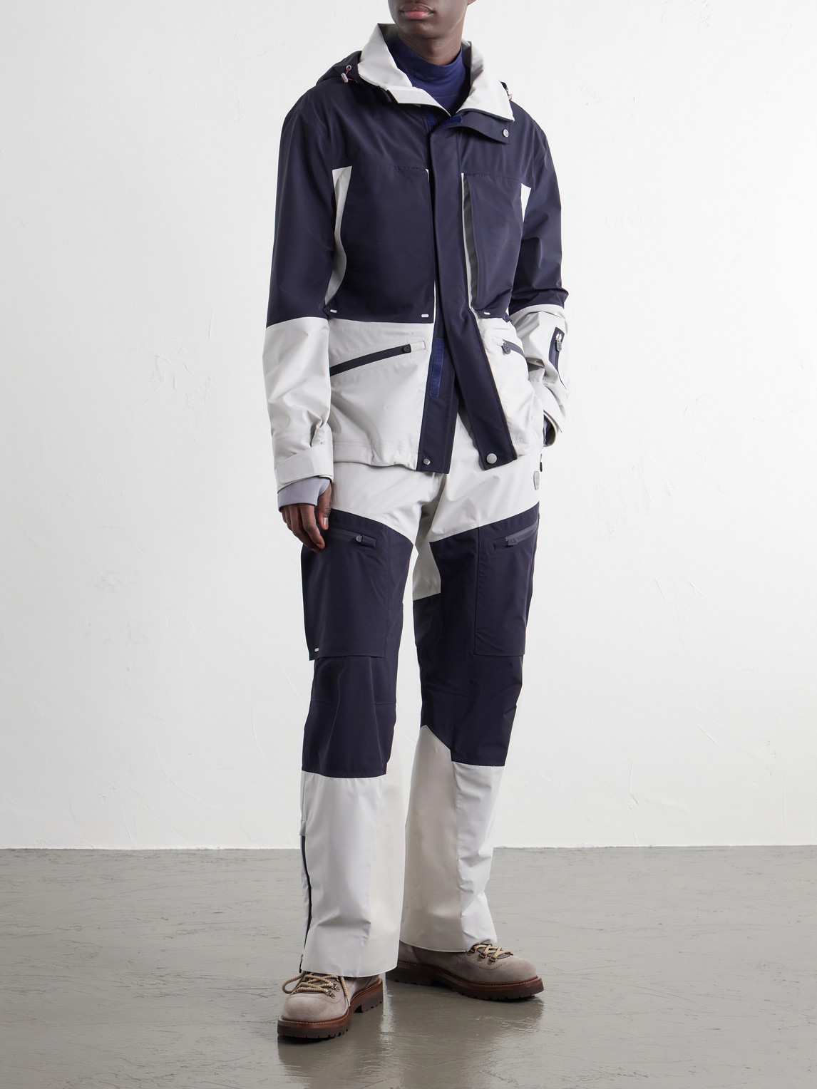 Hooded Two-Tone Stretch Jersey-Trimmed Shell Ski Jacket