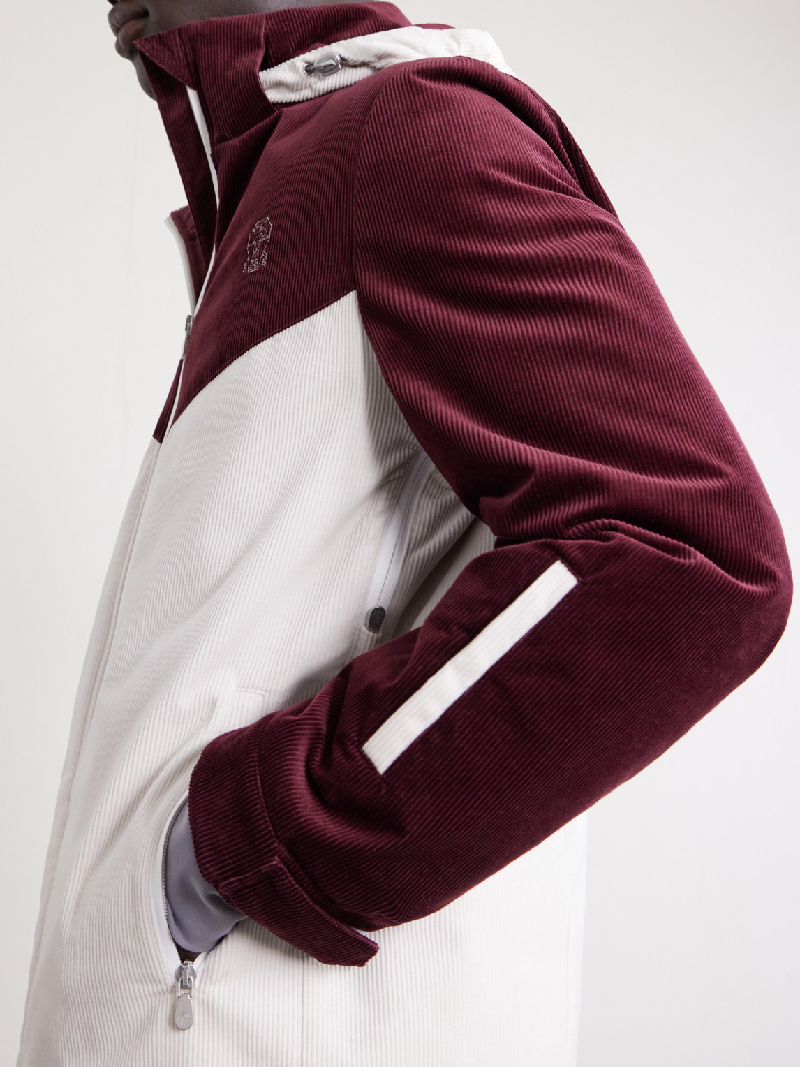 Logo-Embroidered Panelled Cotton-Corduroy Hooded Ski Jacket