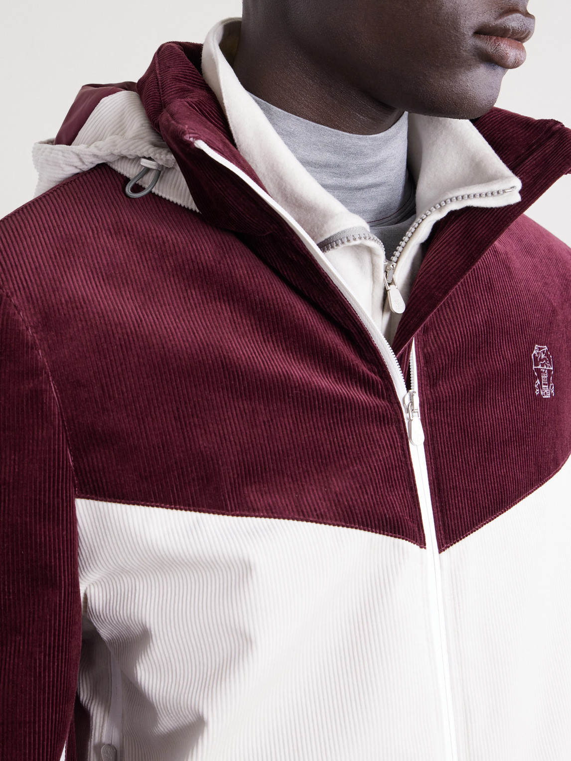 Logo-Embroidered Panelled Cotton-Corduroy Hooded Ski Jacket
