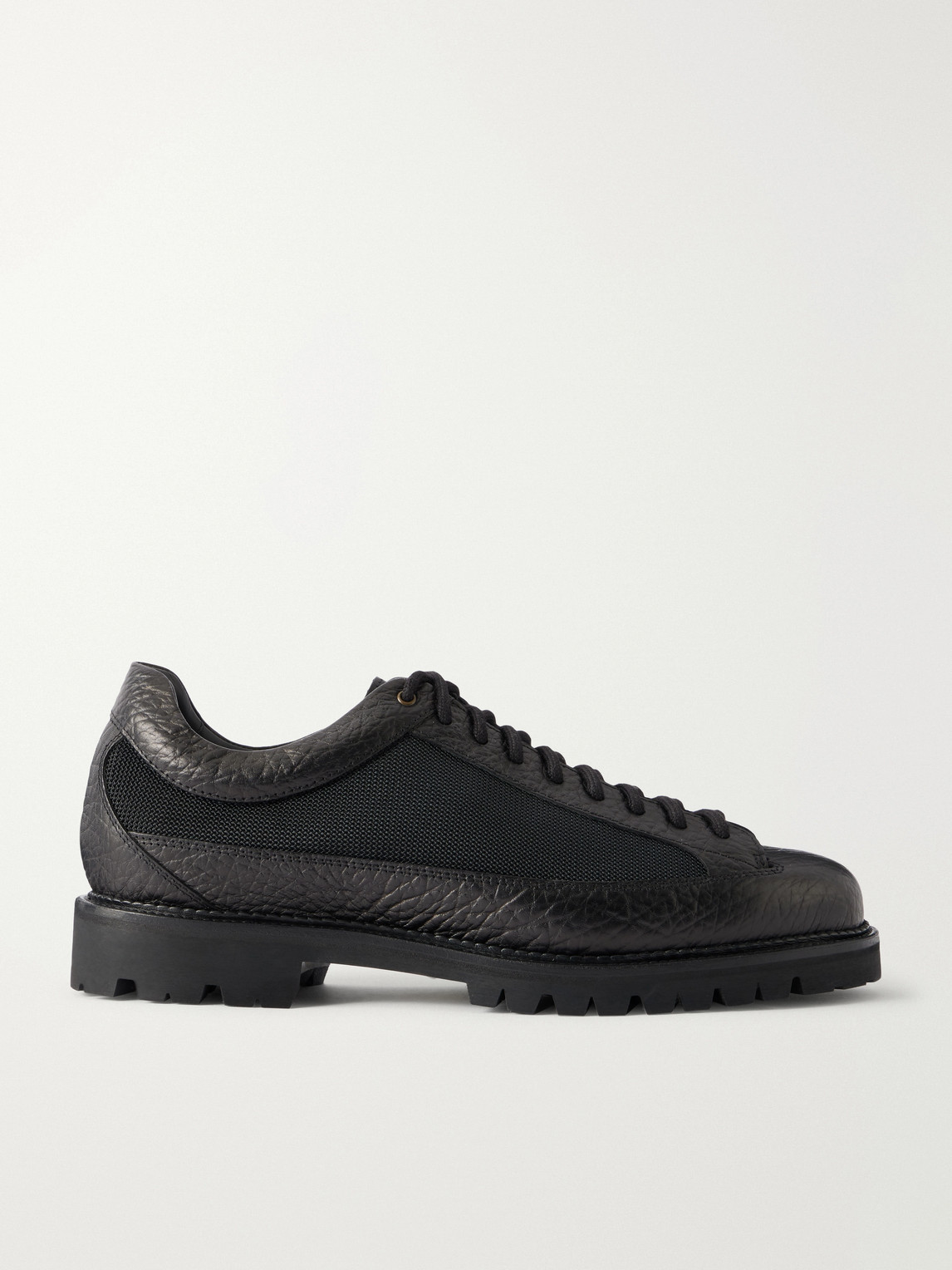 Aimé Leon Dore Field Textured Leather-trimmed Mesh Hiking Boots In Black