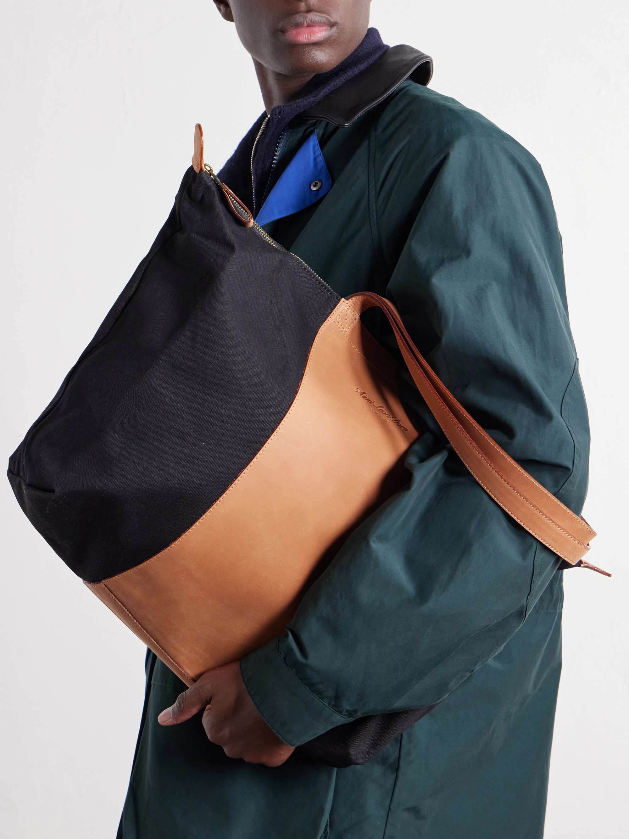 AIMÉ LEON DORE Logo-Embossed Leather-Trimmed Canvas Tote for Men